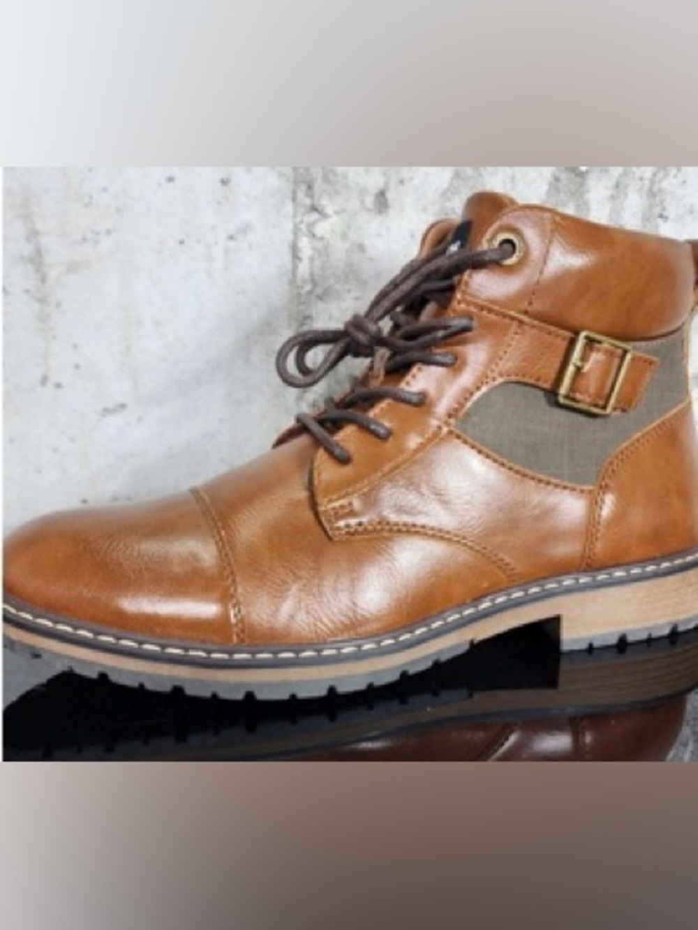 Steve Madden High Buckle Men's Tan Genuine Leather Lace-Up Casual Boots